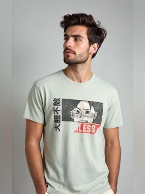 Anime T & B Fearless Never Give Up Green Graphic Short Sleeve Tee